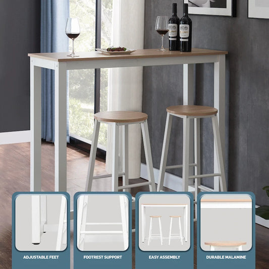 Everfurn Chenin 3-Piece Bar Table & Stool Set with Powder-Coated Frame