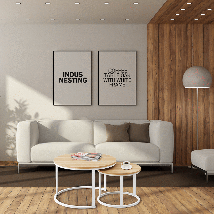 Indus Nesting Coffee Table Oak With White Frame