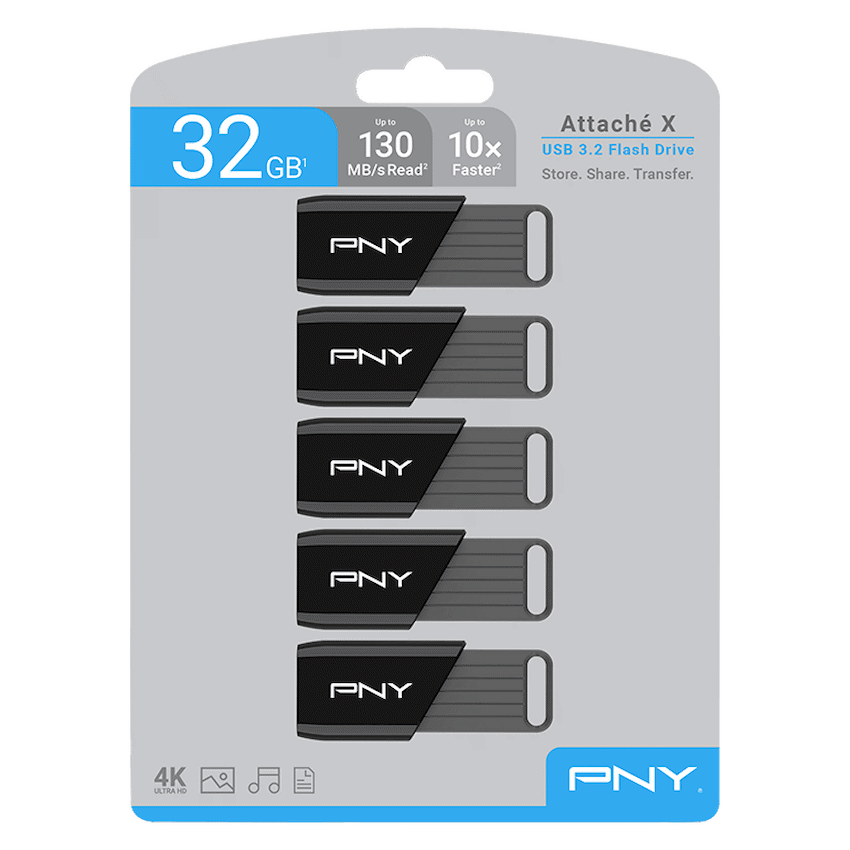 PNY 64GB USB 2.0 Flash Drive Value Pack - 5 Carded Units