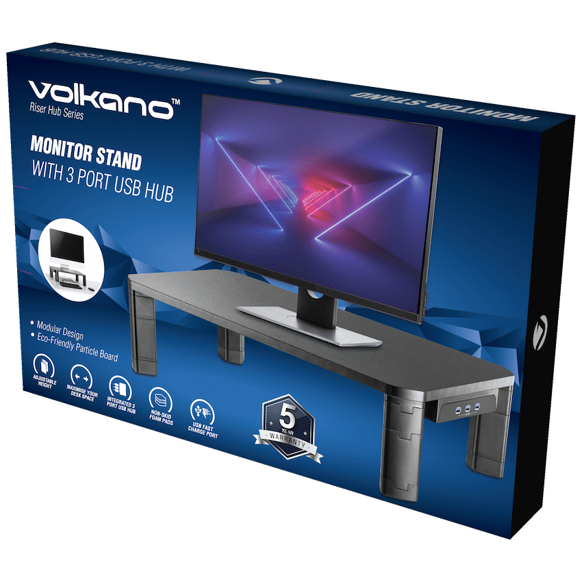 Volkano Riser Hub series Monitor Stand with 3 Port USB Hub