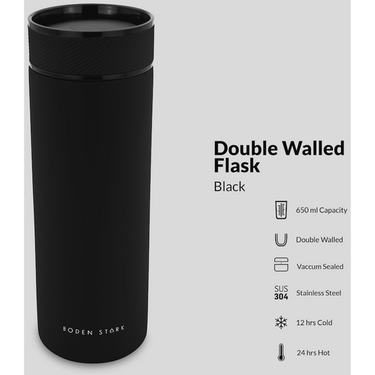 Boden Stark 650ml Travel Flask - Black