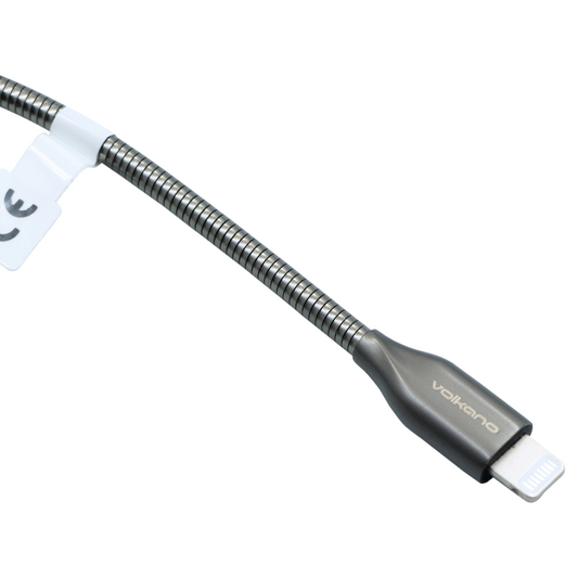 Volkano Iron Series Round Metallic Spring MFI Lightning Cable 6ft - Gun Metal