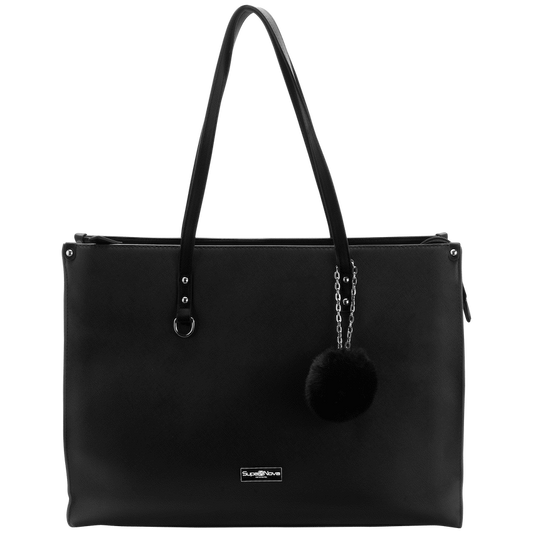 Supanova Pompom Ladies Laptop Bag - Black