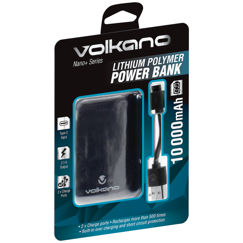 Volkano Nano + Series 10000mah Lithium Polymer Powerbank - Black