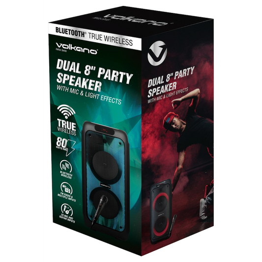 Volkano Helios Series Dual 8" Party Speaker with Microphone & Light Effects