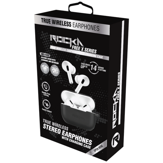 Rocka Free X Series TWS Earphones + Charging Case - White Case + Black Cover