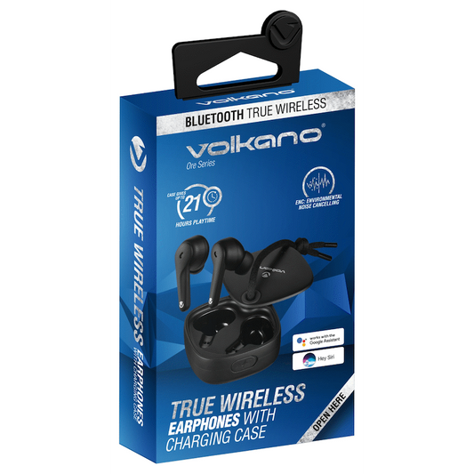 Volkano Ore Series True Wireless Earphones with Charging Case - Black