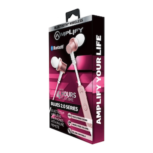 Amplify Blues 2.0 Bluetooth Earphones - White/Rose Gold