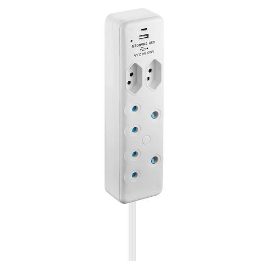 Switched 4-Way Extension Lead with 1x Type-C + 1x USB - 2m