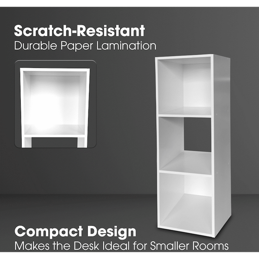 Everfurn Grayscale 3 Tier Bookshelf White, High Pressure Laminate