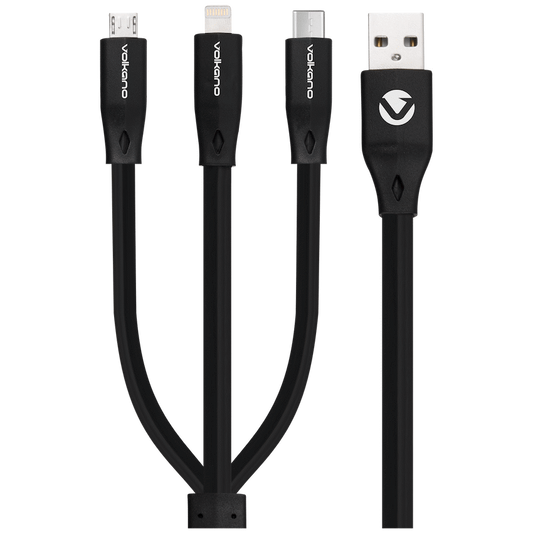 Volkano Slim Series Flat PVC 3-in-1 (Type-C / Lightning / Micro) Cable 30W 1m- Black