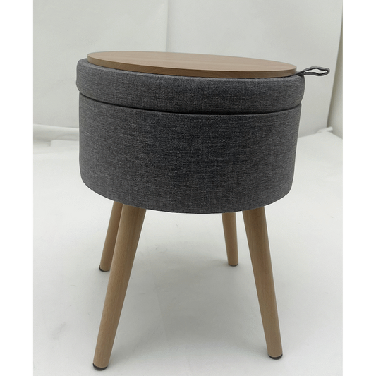 Sophie Round Storage Stool with wooden legs - Grey