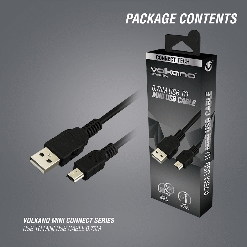 Volkano Mini Connect Series USB to Mini USB Cable 0.75m