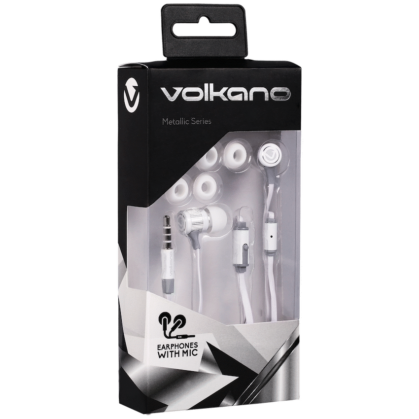 Volkano Earphones with Mic - Metallic Series - White