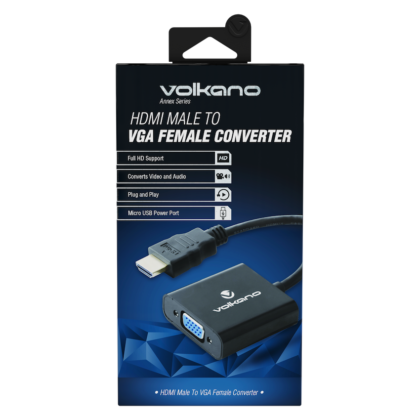 Volkano Annex Series HDMI Male to VGA Female Converter, 10cm Cable, with Sound