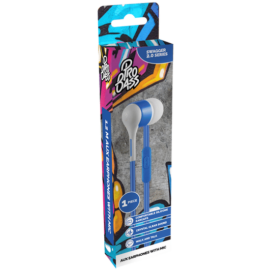 Pro Bass Swagger 2.0 Series - Boxed Auxiliary Earphone with Mic - Blue