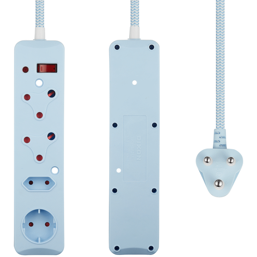 SWITCHED 4 Way Medium Surge Protected Multiplug 0.5M Braided Cord Blue