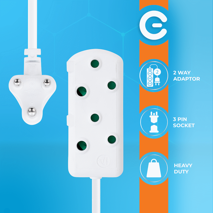 Switched Heavy Duty Side by Side (SBS) Extension Leads 5m - WT
