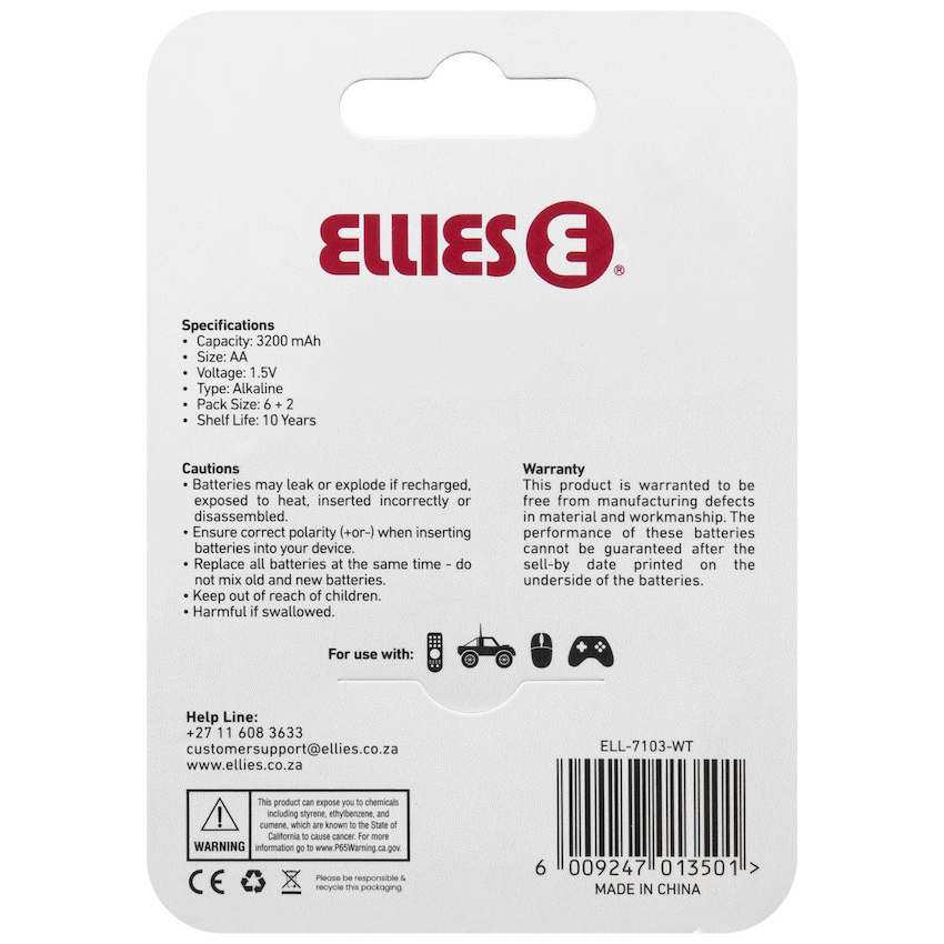 Ellies Ultra Series - Alkaline Batteries AA 6 + 2 Pack -WT