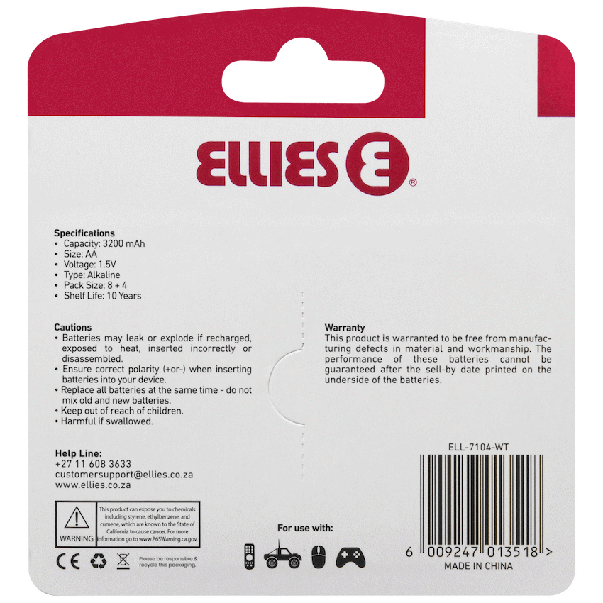 Ellies Ultra Series - Alkaline Batteries AA 8+4 Value Pack - WT