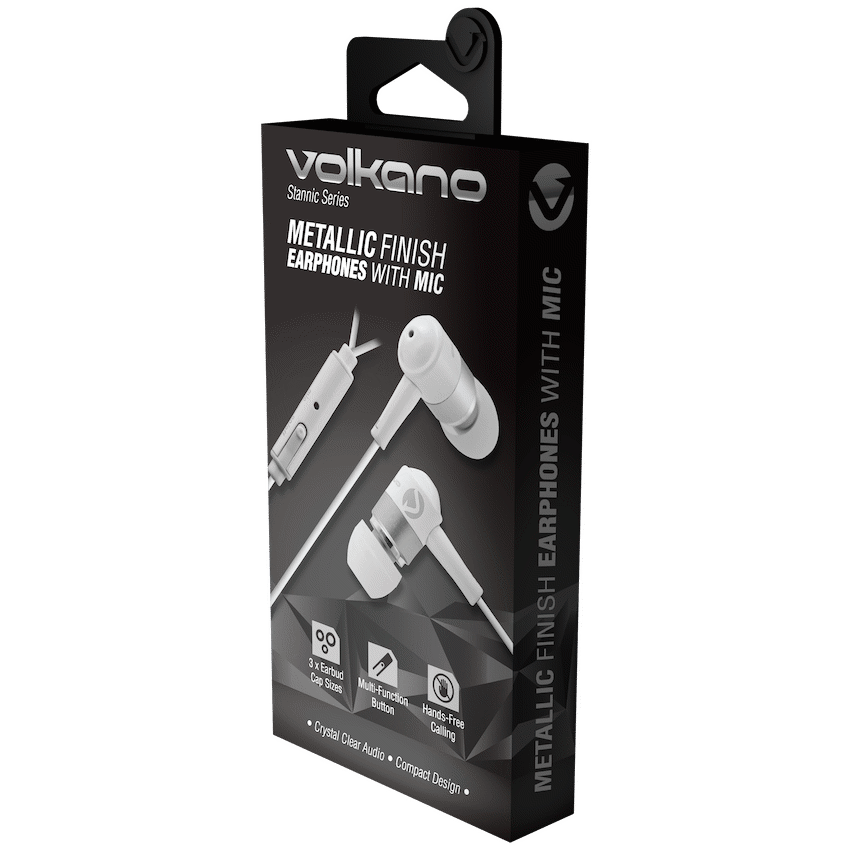 Volkano Earphones with Mic - Stannic Series - White