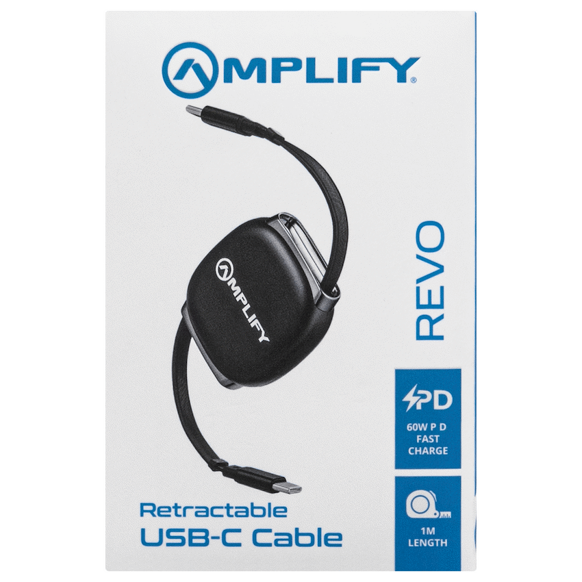 Amplify Revo Series USB C to USB C Retractable Cable Fast Charging Cable