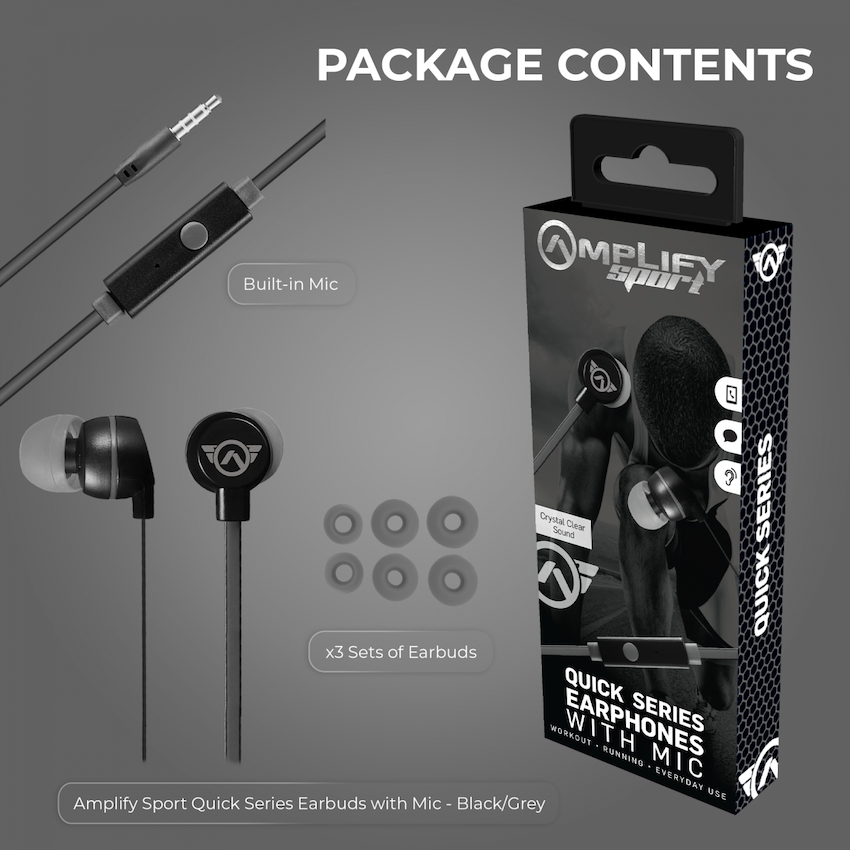 Amplify Sport Quick Series Earbuds with Mic - Black/Grey