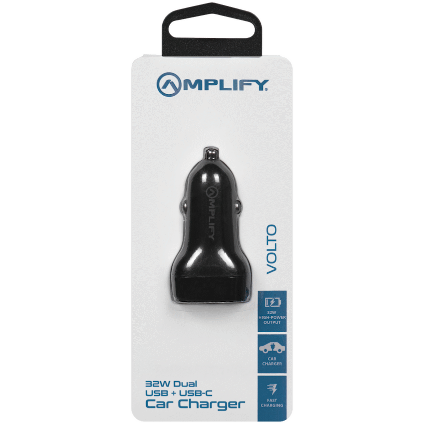 Amplify Volto Series Dual Car Charger 32W (Type-C + USB) - Black