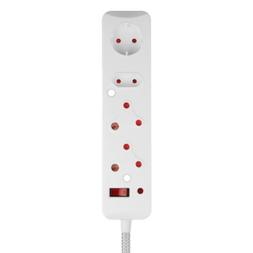 SWITCHED 4 Way Medium Surge Protected Multiplug 0.5M Braided Cord White