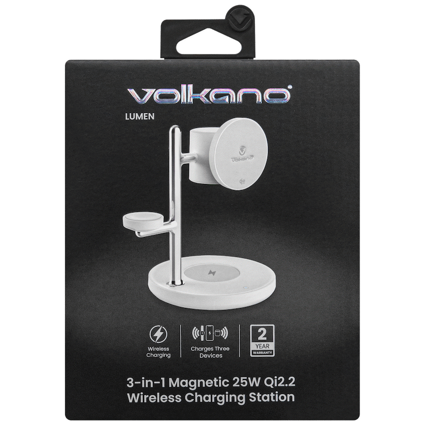Volkano Lumen Series 3-in-1 Magnetic 25W Qi2.2 Wireless Charging Station - White