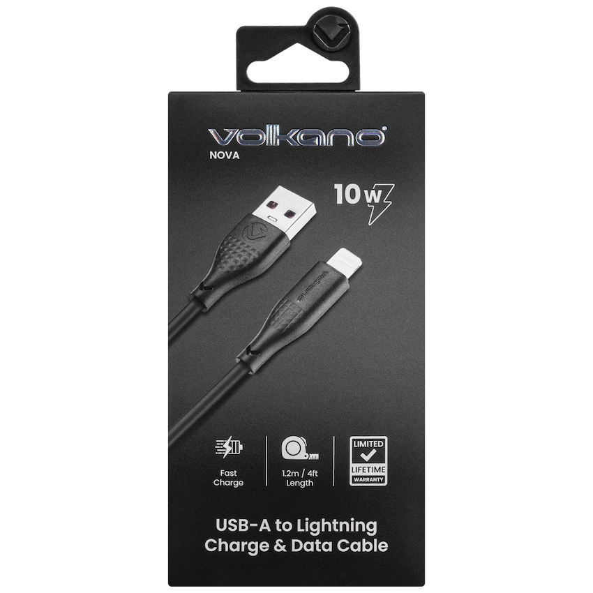 Volkano Nova Series USB A to Lightning charging cable 10W TPE-Black
