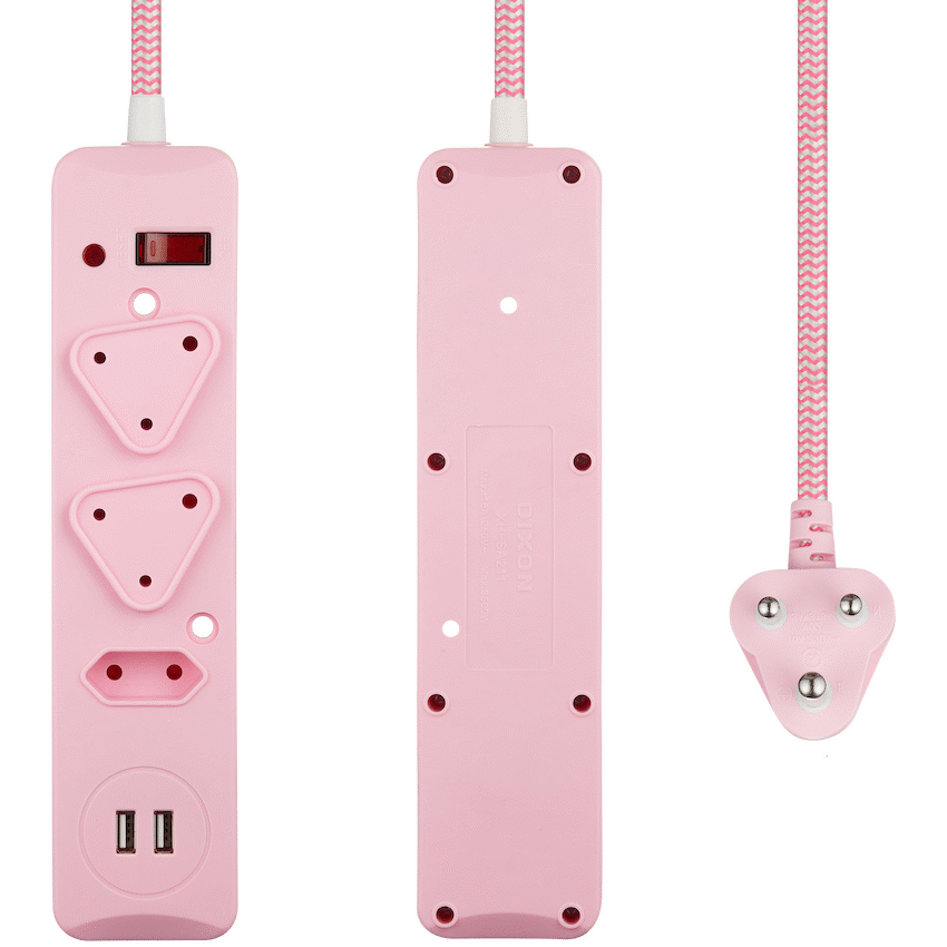 Switched 3-Way Surge-Protected Multiplug with Dual 2.4a USB Ports 3m Braided Cord