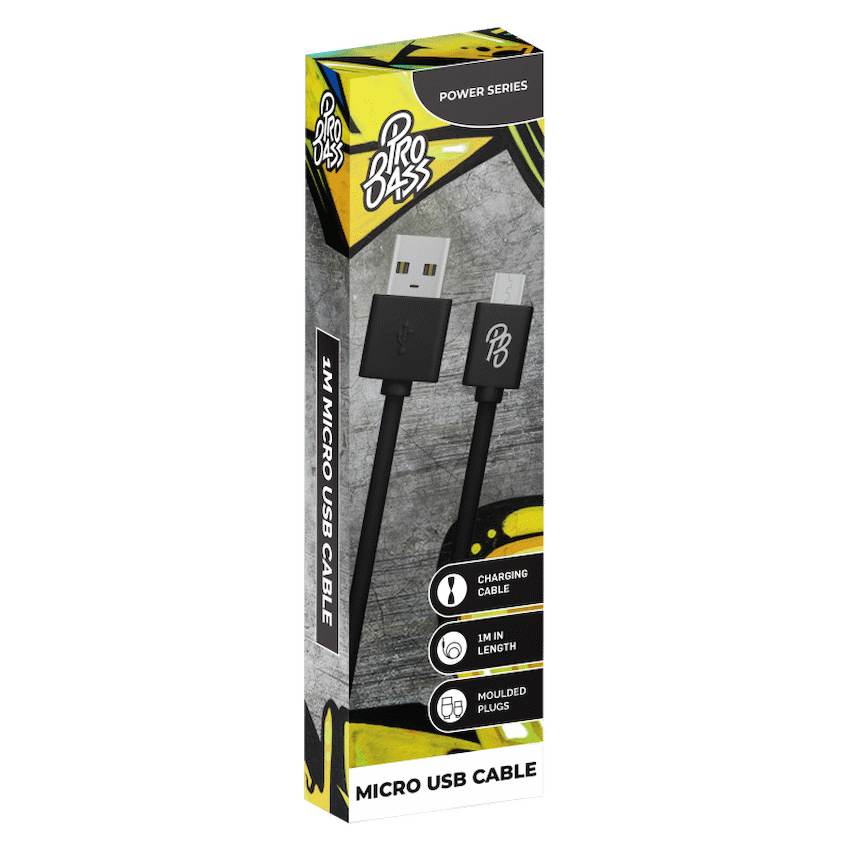 Pro Bass Power Series Boxed Round Micro USB Cable - Black