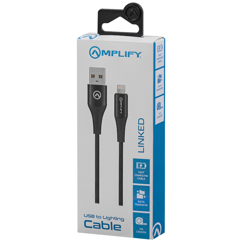 Amplify Linked Series USB-A to Lightning Braided Cable - Black 1m