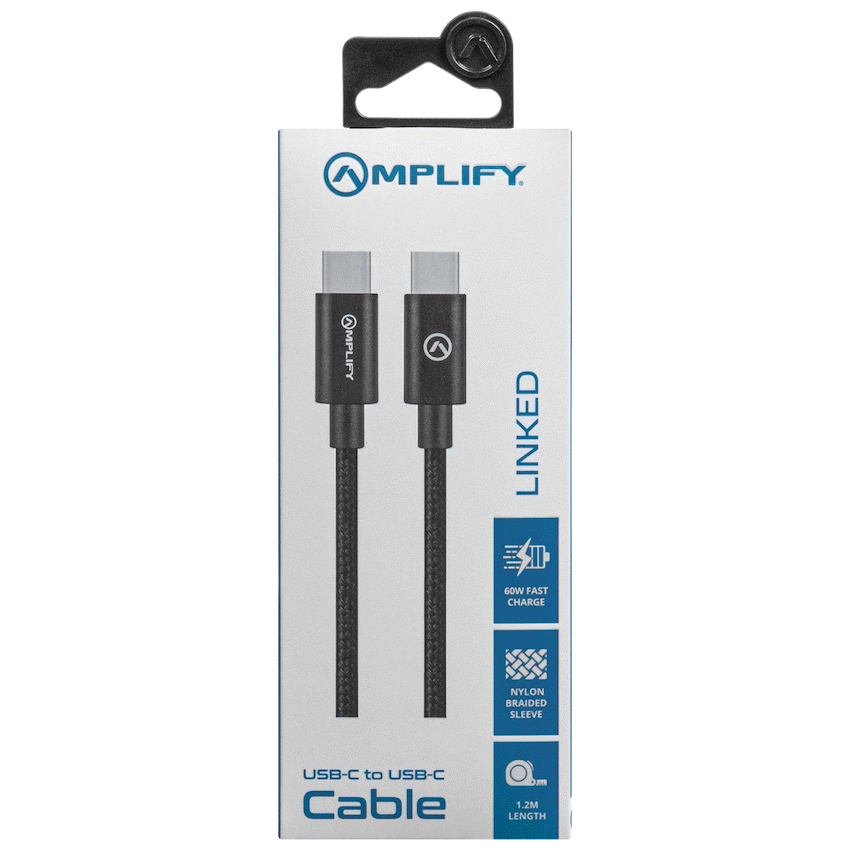 Amplify Linked Series USB-C to Type-C 60W Braided Cable 1.2m - Black