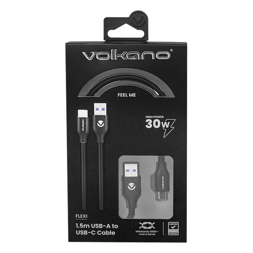 Volkano Flexi Series USB to Type-C 1.5m 30w - Black