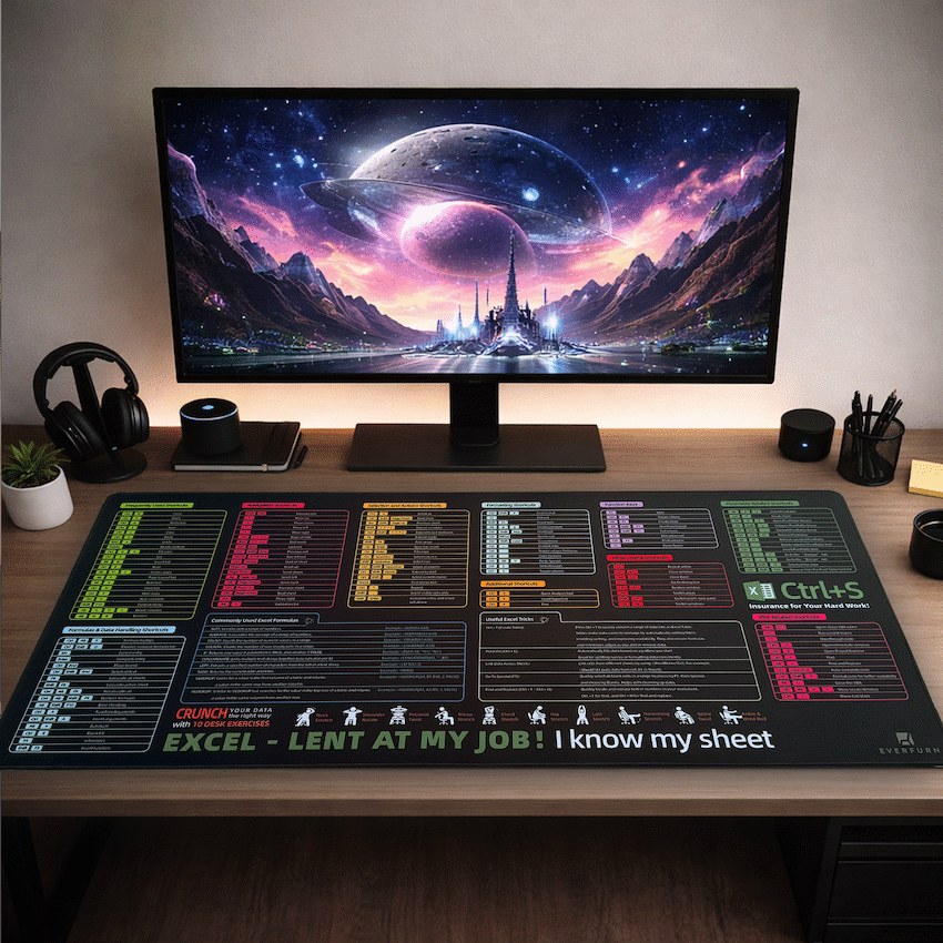 Everfurn Excel Hot Keys Large Desk Mat