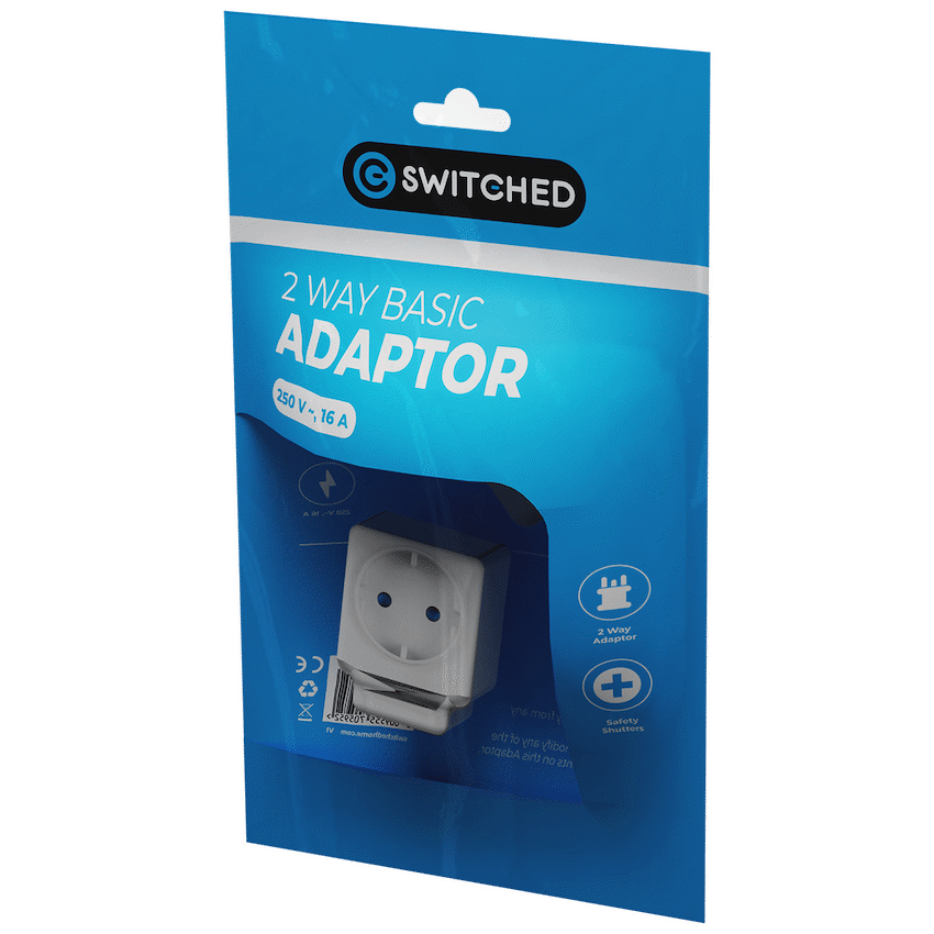 Switched 2-Way Schuko Adaptor - Top and Bottom Loader
