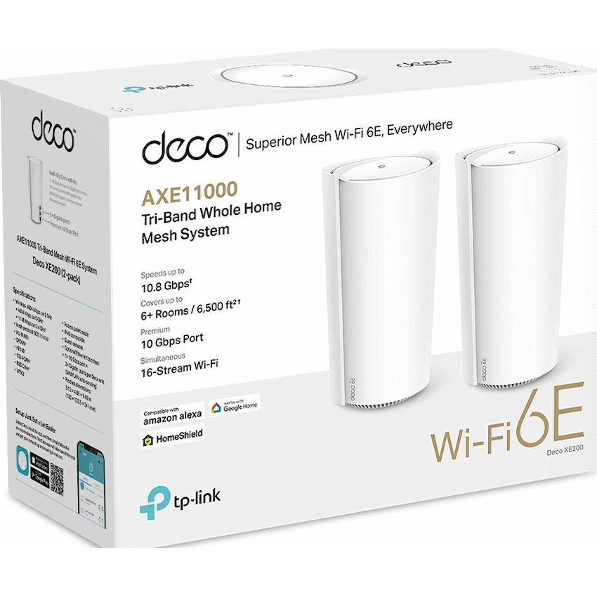 TP-Link Deco XE200 (2-Pack) AXE11000 Whole Home Mesh Wi-Fi 6E System (Tri-Band)