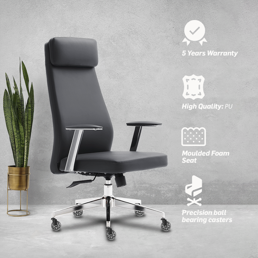 Everfurn Ruby High Back Office Chair, Chrome Metal Base