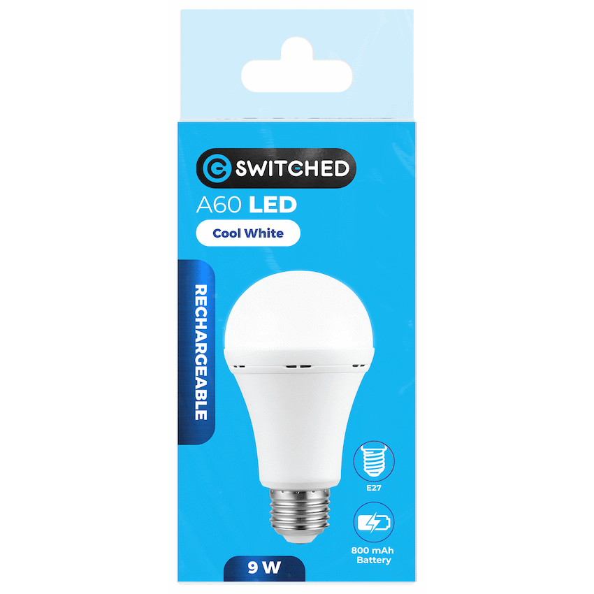 Switched 9w A60 Rechargeable LED Light Bulb E27 - Cool White