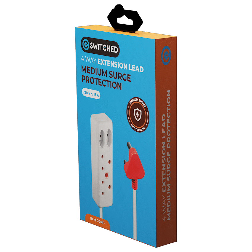 Switched 4-Way Medium Surge Extension Lead 10m