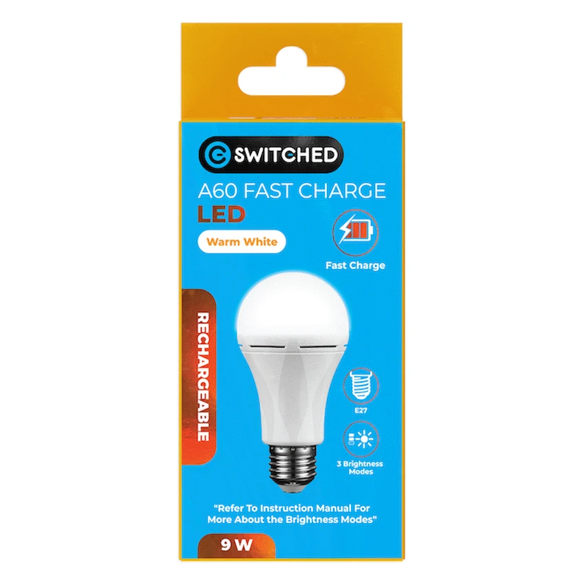 Switched 9w A60 Rechargeable Fast Charge E27 LED - WW
