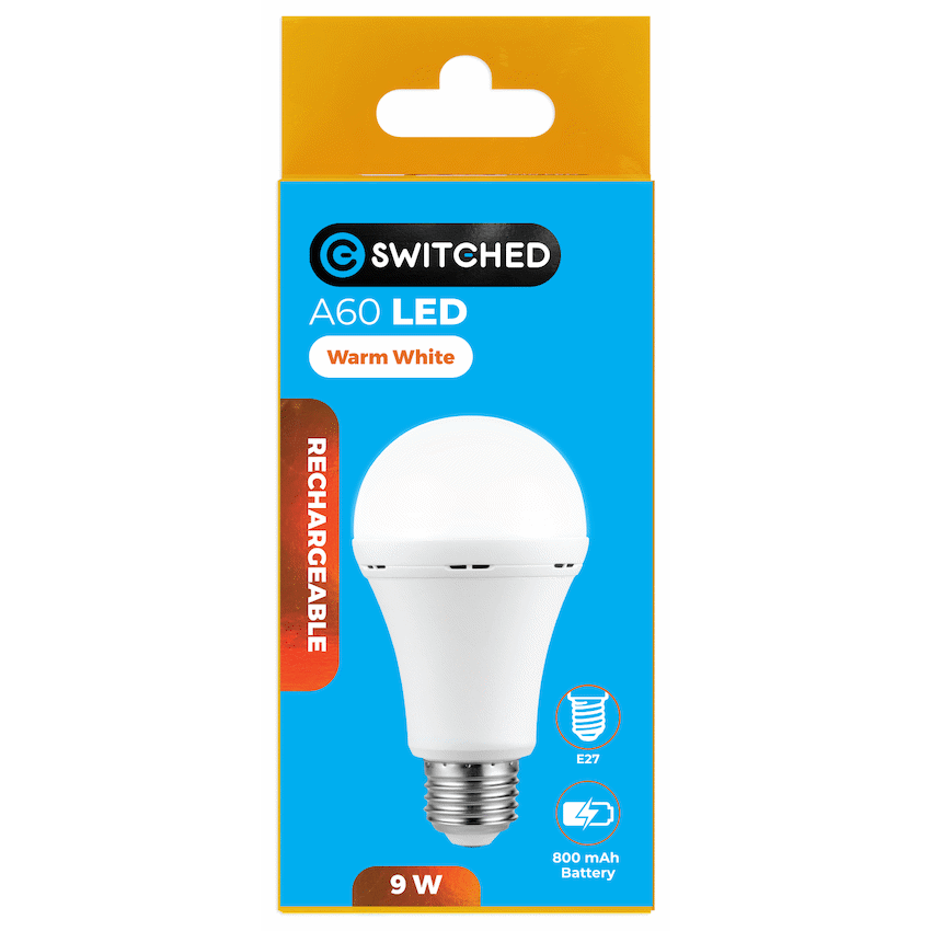 Switched 9w A60 Rechargeable LED Light Bulb - E27 - Warm White