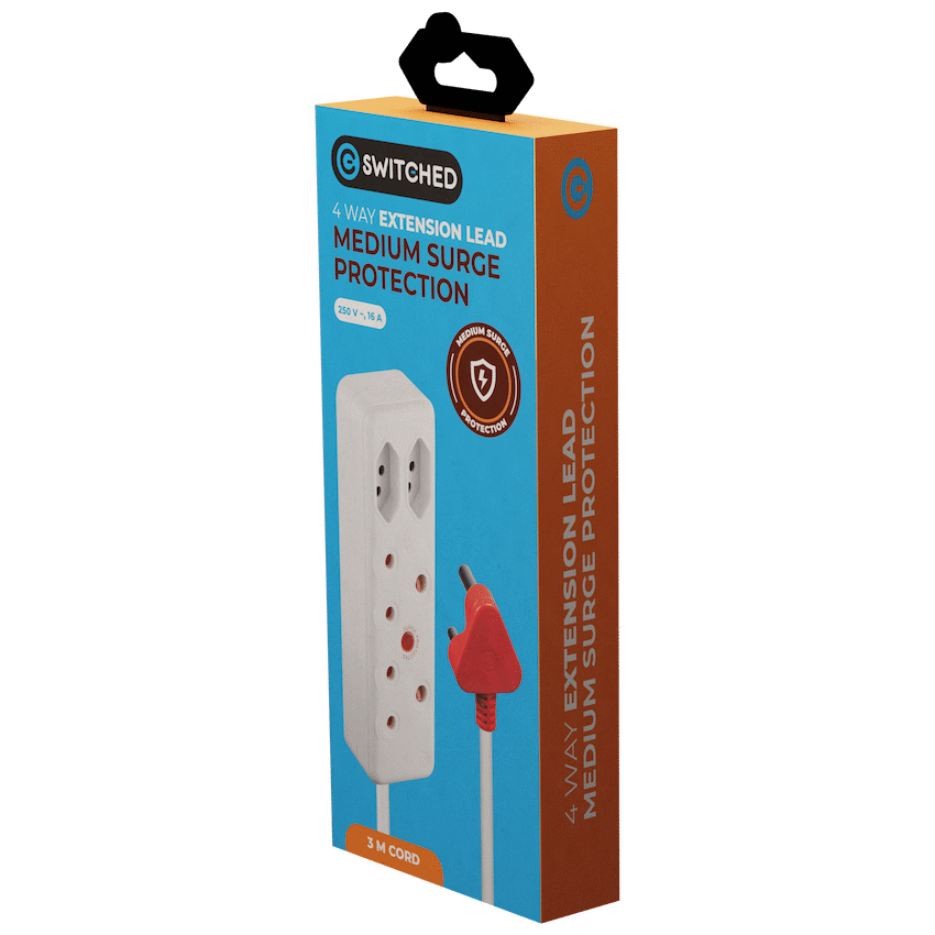 Switched 4-Way Medium Surge Extension Lead 3m