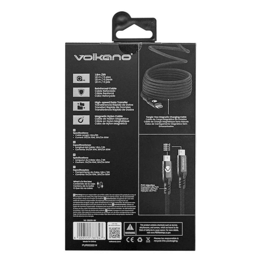 Volkano Weave Series 60w Magnetic Type-C Cable - Black