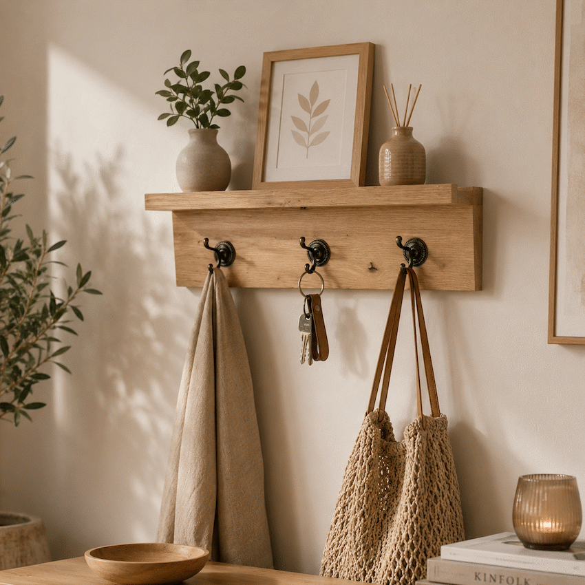 Everfurn Maya Floating Wall Shelf with Hooks