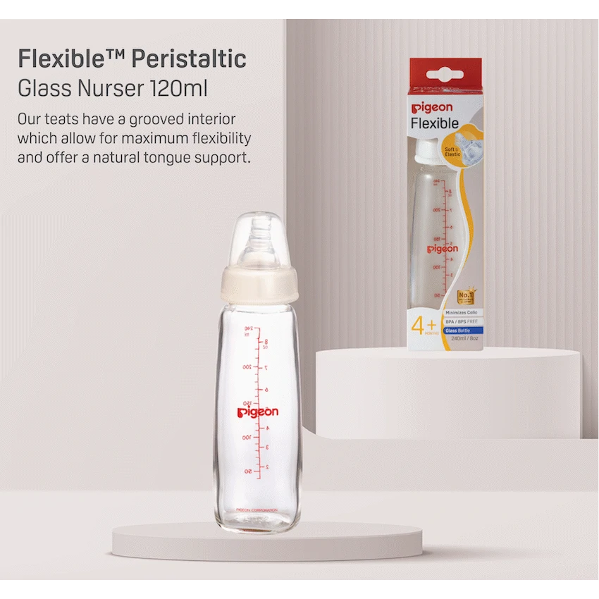 Pigeon Flexible Glass Bottle with Peristaltic Nipple 240ml