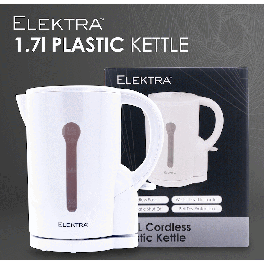 Elektra 1.7l Plastic Kettle - White - Cordless