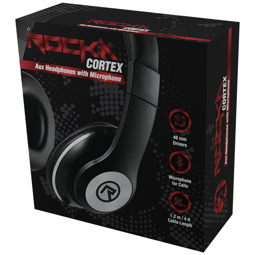 Rocka Cortex series Aux Headphones - Black